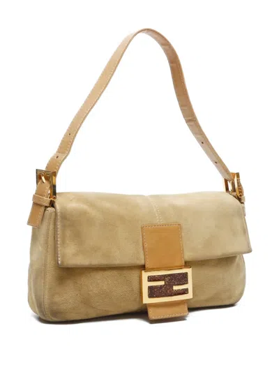 Pre-owned Fendi 2000-2015 Suede Mamma Baguette Shoulder Bag In Yellow