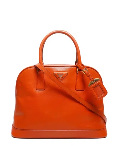 Pre-owned Prada 2020-2020 Saffiano-leather Two-way Tote Bag In Orange