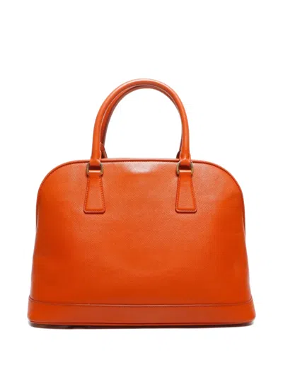 Pre-owned Prada 2020-2020 Saffiano-leather Two-way Tote Bag In Orange