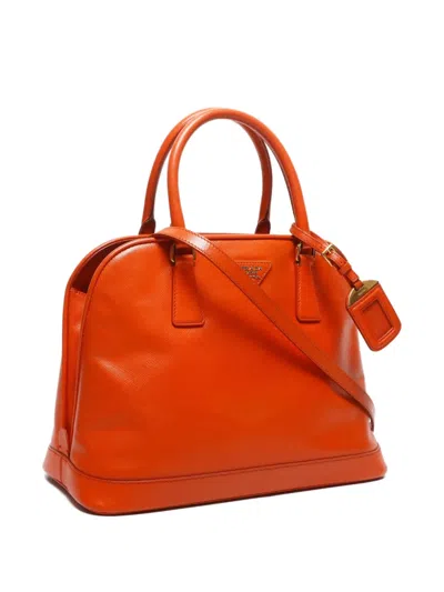Pre-owned Prada 2020-2020 Saffiano-leather Two-way Tote Bag In Orange