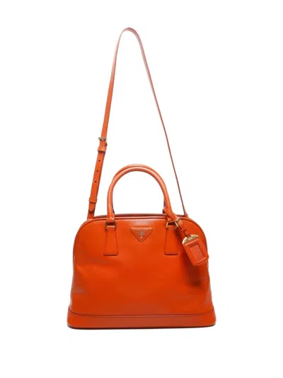 Pre-owned Prada 2020-2020 Saffiano-leather Two-way Tote Bag In Orange