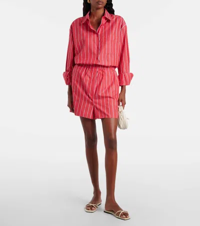 The Frankie Shop Lui Striped Cotton Poplin Shirt In Red