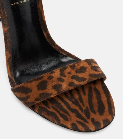 Tom Ford Brown Ocelot-print Suede Padlock Heeled Sandals
