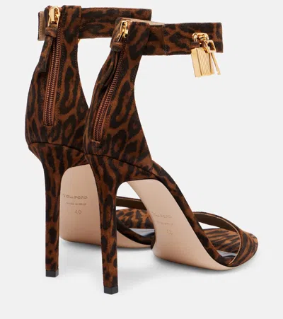 Tom Ford Brown Ocelot-print Suede Padlock Heeled Sandals
