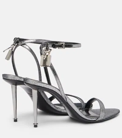 Tom Ford Metallic Sandals With High Stiletto Heel And Padlock Detail On The Ankle In Leather Woman