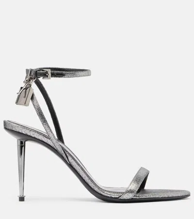 Tom Ford Metallic Sandals With High Stiletto Heel And Padlock Detail On The Ankle In Leather Woman