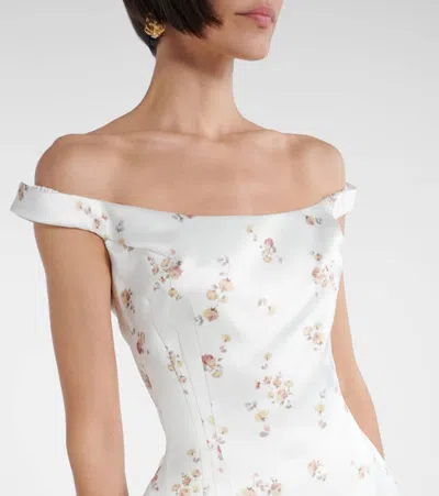 Magda Butrym Floral Off-shoulder Silk Minidress In White