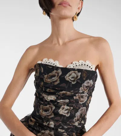 Magda Butrym Strapless Ruched Silk Mini Dress In Black Print