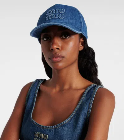 Miu Miu Logo Denim Baseball Cap