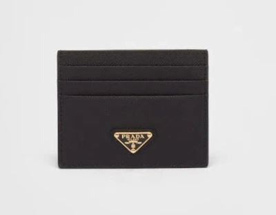 Prada Triangle Logo Calf Leather Cardholder In Black