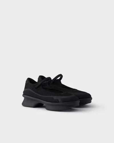 Prada Mesh Upper Round Toe Rubber Sole Ballerinas In Black