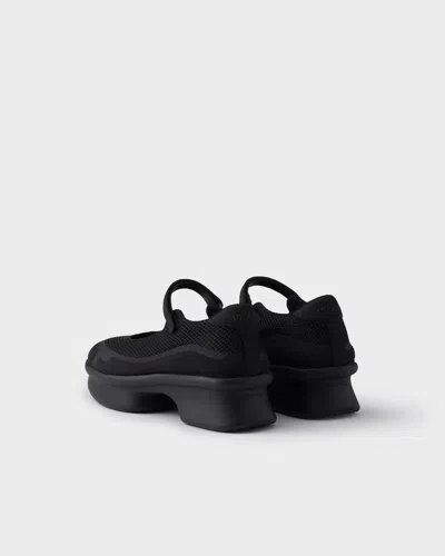 Prada Mesh Upper Round Toe Rubber Sole Ballerinas In Black