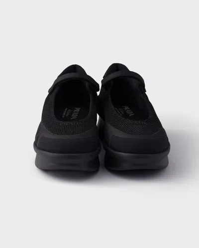 Prada Mesh Upper Round Toe Rubber Sole Ballerinas In Black