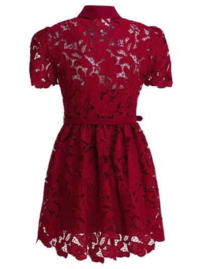 Self-portrait Womens Embroidered Collared Lace Mini Dress Burgundy In Red