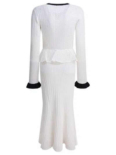 Self-portrait Pointelle Knit Contrast Midi Dress In White
