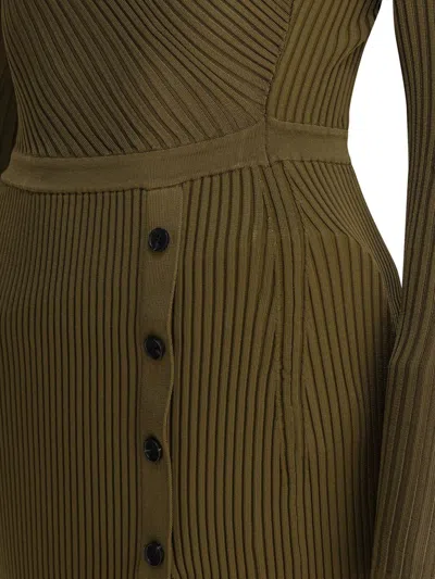 Self-portrait Ribbed Knit Mini Dress With Cut-outs In Khaki