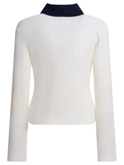 Self-portrait Cream Merino Wool Cardigan With Polo Collar And Button Closure In White
