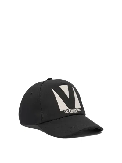 Valentino Garavani Black Hat With Logo On The Front In Cotton Man In Black