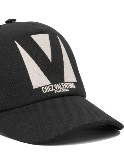 Valentino Garavani Black Hat With Logo On The Front In Cotton Man In Black