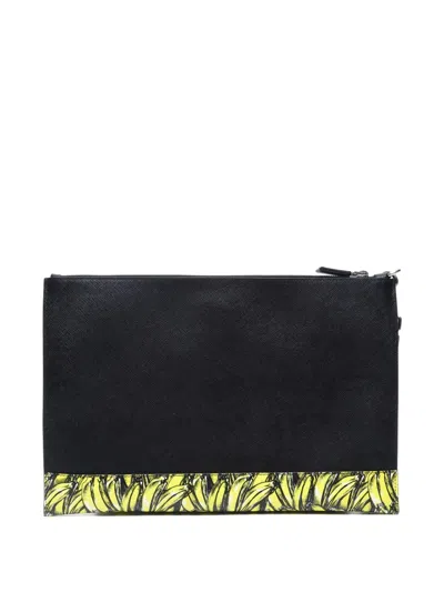 Pre-owned Prada 2020 Banana-print Clutch Bag In Black