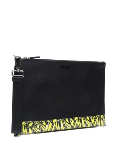 Pre-owned Prada 2020 Banana-print Clutch Bag In Black