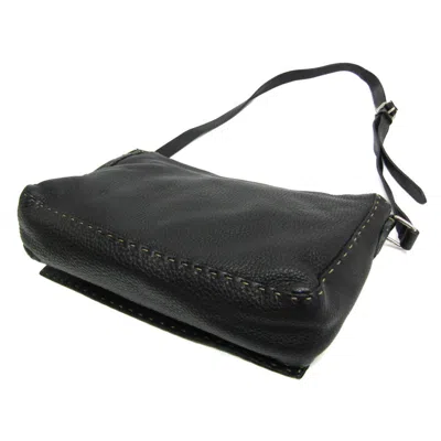 Pre-owned Fendi Selleria Black Leather Messenger Bag Shoulder Bag ()