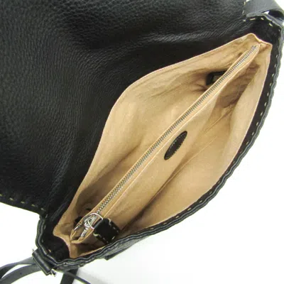 Pre-owned Fendi Selleria Black Leather Messenger Bag Shoulder Bag ()