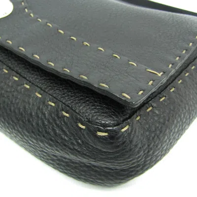 Pre-owned Fendi Selleria Black Leather Messenger Bag Shoulder Bag ()