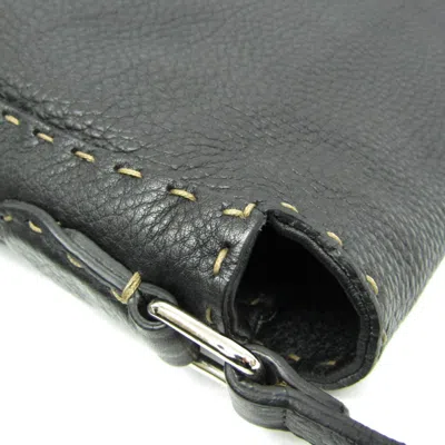 Pre-owned Fendi Selleria Black Leather Messenger Bag Shoulder Bag ()