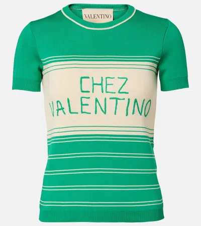 Valentino Striped Cotton Top In Green