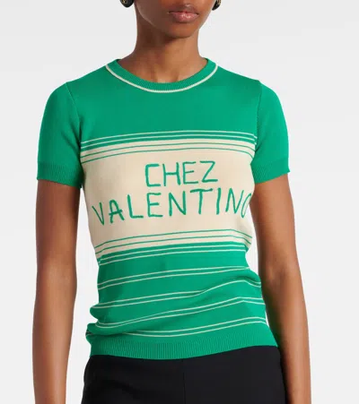 Valentino Striped Cotton Top In Green