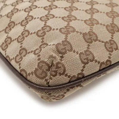 Pre-owned Gucci Beige Dark Brown Khaki Canvas Leather Shoulder Bag ()