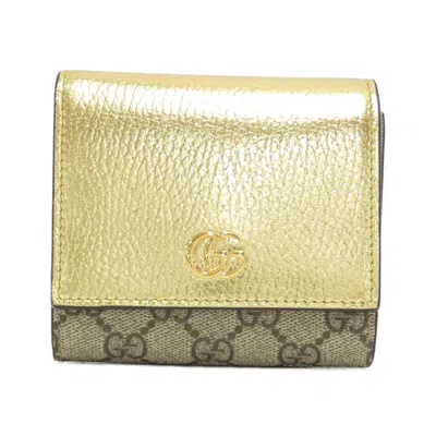 Pre-owned Gucci Beige Gold Gg Supreme Canvas Leather Wallet (bi-fold) () In Multi