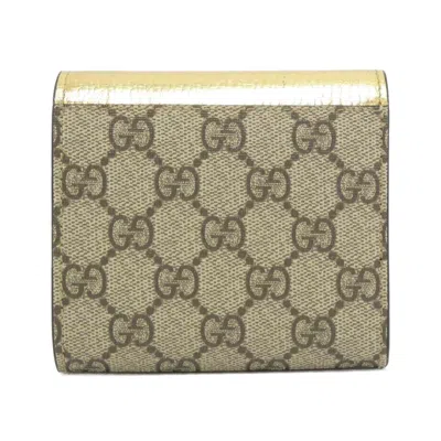 Pre-owned Gucci Beige Gold Gg Supreme Canvas Leather Wallet (bi-fold) () In Multi