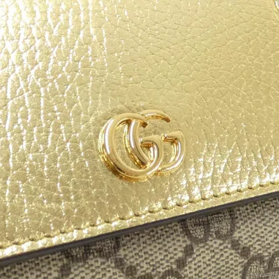 Pre-owned Gucci Beige Gold Gg Supreme Canvas Leather Wallet (bi-fold) () In Multi