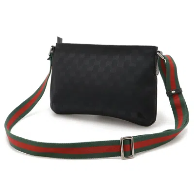 Pre-owned Gucci Black Green Red Color Gg Canvas Leather Pochette Shoulder Bag ()