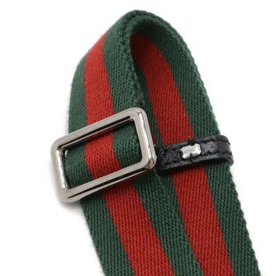 Pre-owned Gucci Black Green Red Color Gg Canvas Leather Pochette Shoulder Bag ()