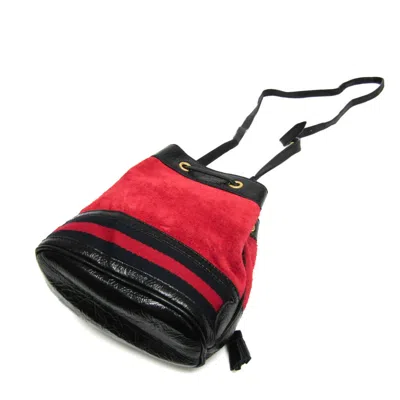Pre-owned Gucci Black Navy Red Color Leather Suede Shoulder Bag ()