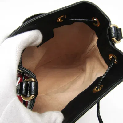 Pre-owned Gucci Black Navy Red Color Leather Suede Shoulder Bag ()