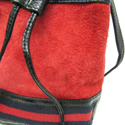 Pre-owned Gucci Black Navy Red Color Leather Suede Shoulder Bag ()