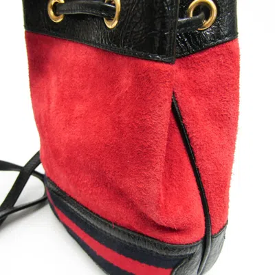 Pre-owned Gucci Black Navy Red Color Leather Suede Shoulder Bag ()