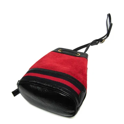Pre-owned Gucci Black Navy Red Color Leather Suede Shoulder Bag ()