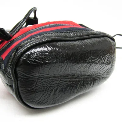 Pre-owned Gucci Black Navy Red Color Leather Suede Shoulder Bag ()