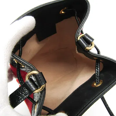 Pre-owned Gucci Black Navy Red Color Leather Suede Shoulder Bag ()