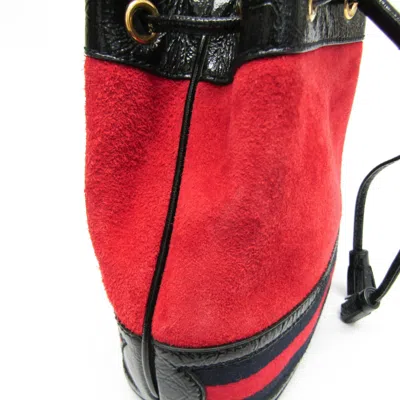 Pre-owned Gucci Black Navy Red Color Leather Suede Shoulder Bag ()