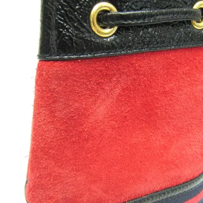 Pre-owned Gucci Black Navy Red Color Leather Suede Shoulder Bag ()