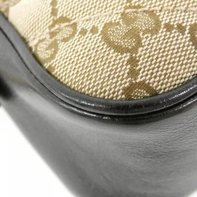 Pre-owned Gucci Gg Marmont Beige Black Gg Canvas Leather Shoulder Bag ()