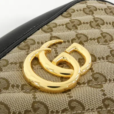 Pre-owned Gucci Gg Marmont Beige Black Gg Canvas Leather Shoulder Bag ()