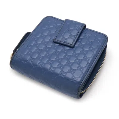 Pre-owned Gucci Microssima Blue Leather Wallet (bi-fold) ()