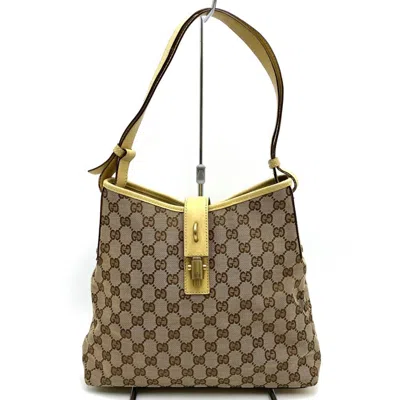 Pre-owned Gucci New Jackie Beige Brown Yellow Gg Canvas Shoulder Bag ()